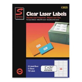 Simon By Sjpaper SL12025 Laser Label, 1x2 5/8In, PK 25, Clear