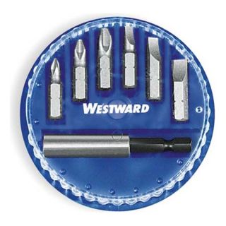 Westward 1VXP7 Screwdriver Bit Set, 1/4 Hex Dr, 7 Pc