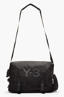 Y 3 Black Leather logo Day Messenger for men