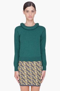 Opening Ceremony Green Braided Neck Sweater for women