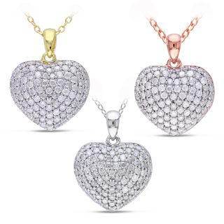 Miadora Sterling Silver 1ct TDW Pave Diamond Heart Necklace