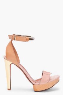 Lanvin Peach And Beige Suede Heels for women