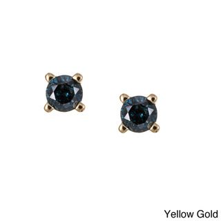10k Gold 1/8ct TDW Blue Diamond Earrings