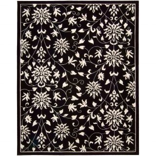 Hand knotted Versailles Palace Floral Black/ White Wool Rug (96 x 13