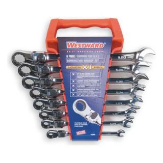 Westward 1LCD6 Ratcheting Wrench Set, SAE, 12 pt., 8 PC