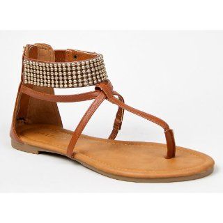 Bamboo PROMISE 02 Beaded Ankle Strap Cuff T Strap Thong Flat Gladiator