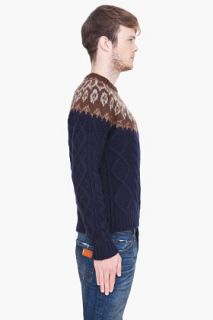 Sasquatchfabrix Navy And Brown Nordic Fisherman Knit for men