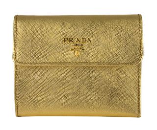 Prada Gold Saffiano Leather Tri fold Wallet