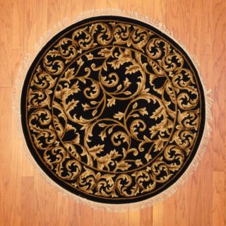 Indo Hand knotted Tibetan Black/ Ivory Wool Rug (311 Round