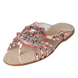 Miu Miu Womens Rhinestone Encrusted Metallic Sandals Today $399.99