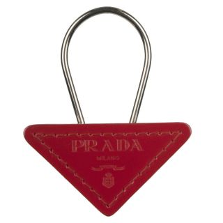 Prada Leather Triangle Logo Keyring