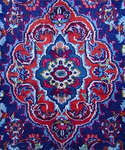 Iranian Mashad Hand knotted Red/Navy Rug (97 x 122)