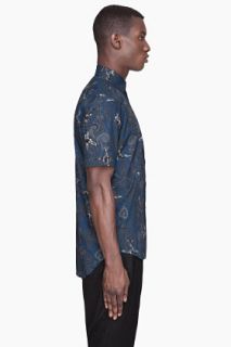 Givenchy Slate Blue Airplane And Paisley Print Slim Shirt for men