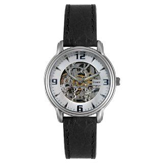 Stauer Mens T2017/202 Automatic Skeleton Black Leather Watch Watches