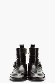 Balmain Black Leather Steel Capped Buckled Boots for men