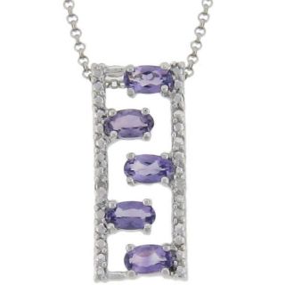 Sterling Silver Amethyst and Diamond Accent Ladder Necklace