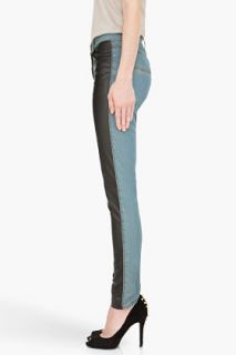 McQ Alexander McQueen Black Leather Patchwork Jean for women