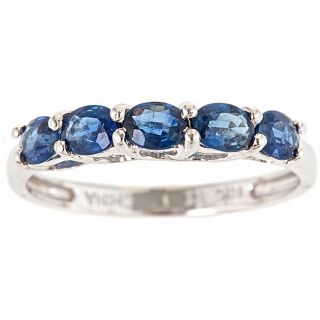 Yach 10k White Gold Blue Sapphire Classic 5 stone Ring