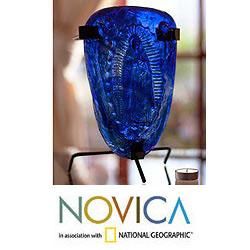 Blown Glass Cobalt Light of Guadalupe Candleholder (Mexico