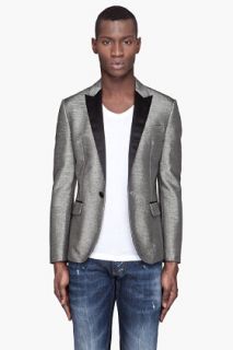 Dsquared2 Metallic Silver Silk trimmed Xmas Tux Blazer for men