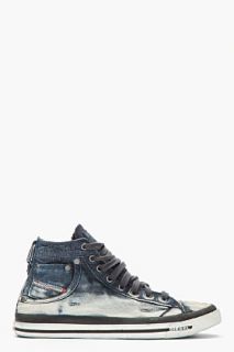 Diesel Indigo Distressed Denim Exposure I Sneakers for men