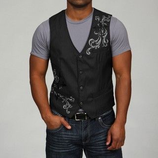 Pop Icon Mens Black Embroidered Button front Vest