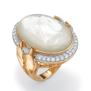 Angelina DAndrea 14k Goldplated Bezel Set Mother of Pearl and Cubic