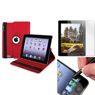 Red Leather Swivel Case/ Protector/ Stylus for Apple iPad 2/ 3/ New
