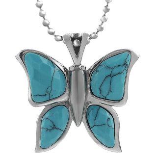 Stainless Steel Turquoise colored Glass Butterfly Necklace