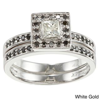 14k Gold 2/3ct TDW Princess Black and White Diamond Bridal Ring Set (H