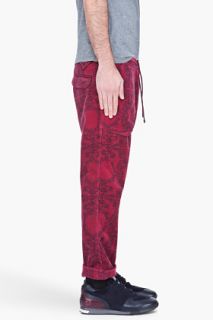 White Mountaineering Burgundy Ivy patterned Cropped Trousers for men