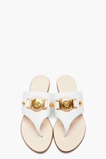 Versace White Leather And Gold Crest Sandals for women