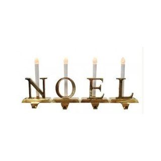 NOEL 4 Piece Lighted Brass Christmas Stocking Holder Set With Candle