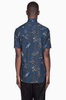 Givenchy Slate Blue Airplane And Paisley Print Slim Shirt for men