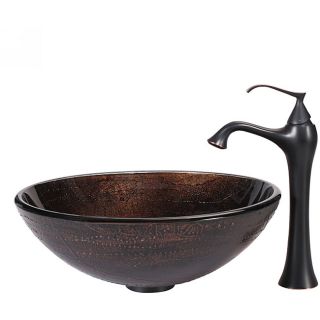 Kraus Copper Illusion Glass Vessel Sink and Ventus Faucet Oil Rubbed