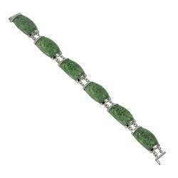 Gems For You Sterling Silver Carved Dragon Jade Bead 7 inch Bracelet