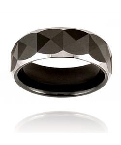 Tungsten Black plated Faceted and Polished Ring