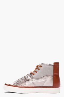 Diesel Silver Leather D zippy Sneakers for men