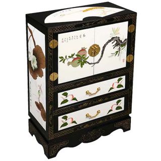 Black/ White Chinese Lotus Storage Cabinet