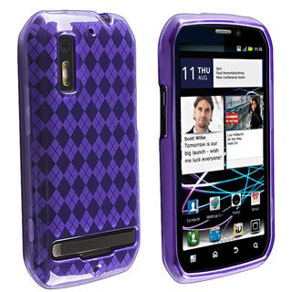 Purple Argyle TPU Rubber Skin Case for Motorola MB855 Photon 4G