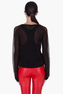 T By Alexander Wang Black Sheer Pointelle Pullover for women