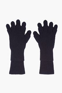 KRISVANASSCHE Black Double Layer Knit Gloves for men