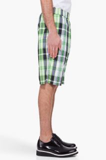Raf Simons Green Plaid Shorts for men
