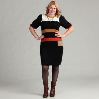 Jessica Howard Womens Plus Shirred Sleeve Colorblock Dress