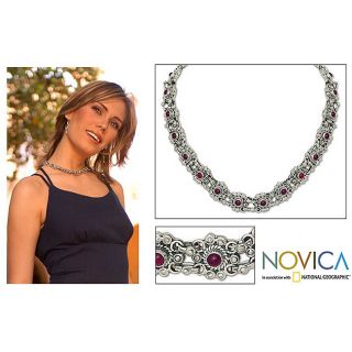 Taxco Silver Antique Blooms Garnet Necklace (Mexico)