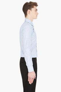 Alexander McQueen White And Blue Striped Harness Shirt for men