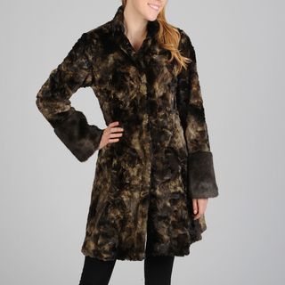 Hilary Radley Womens Snap Front Faux Fur Coat