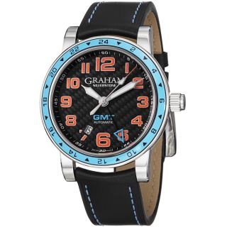 Graham Mens Silverstone Black Dial Black Leather Strap GMT Watch