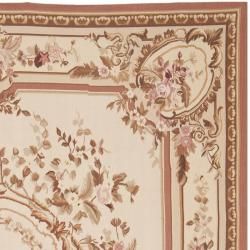 Hand knotted French Aubusson Ivory Wool Rug (8 x 10)
