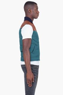 Band Of Outsiders Green Padded Leather Trim Vest for men